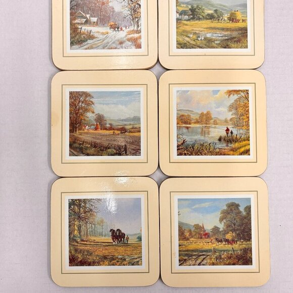 Clover Leaf Cork Coasters w/Box LCC61 Made in England Don Vaughan Landscapes VTG - Picture 2 of 6